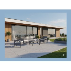 Salon de jardin SOLVANA 5 places anthracite avec canapé 3 places, fauteuils et table basse 