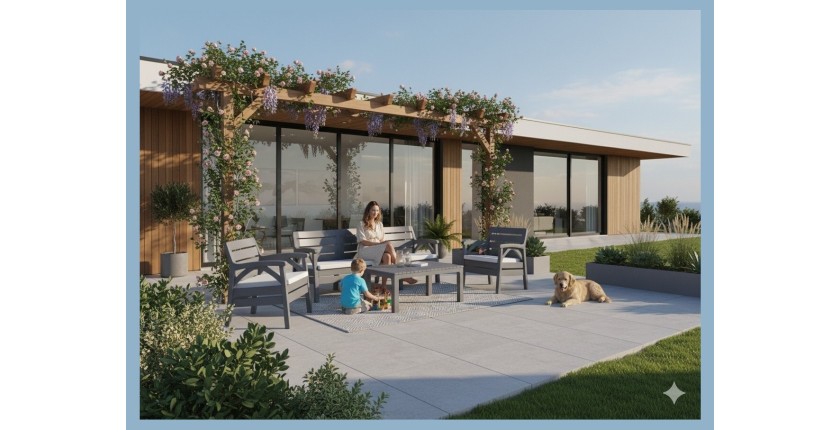 Salon de jardin SOLVANA 5 places anthracite avec canapé 3 places, fauteuils et table basse 