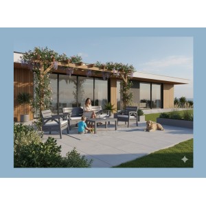 Salon de jardin SOLVANA 5 places anthracite avec canapé 3 places, fauteuils et table basse 