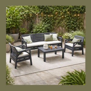 Salon de jardin SOLVANA 5 places anthracite avec canapé 3 places, fauteuils et table basse 