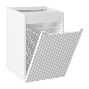 VANO set blauw denim en wit 100cm: ondermeubel met laden en geïntegreerde wasmand + blad voor wastafel