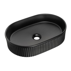 Conjunto VANO azul denim y roble claro 90cm: mueble bajo lavabo con cajones + encimera para lavabo + lavabo sobre encimera negro