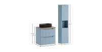 Conjunto VANO azul denim y roble claro 90cm: mueble bajo lavabo con cajones + encimera para lavabo + lavabo sobre encimera negro