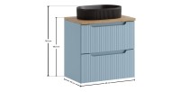 <p>Set VANO blauwe denim en licht eiken 60cm: onderkast met lades + plan voor wastafel + opzetwastafel zwart gegroefd</p>