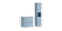 Conjunto de baño suspendido VANO denim azul 90cm: mueble bajo lavabo con cajones + lavabo blanco de encastre + columna