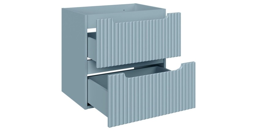 Conjunto de baño suspendido VANO denim azul 90cm: mueble bajo lavabo con cajones + lavabo blanco de encastre + columna