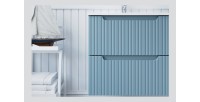 Conjunto de baño suspendido VANO denim azul 90cm: mueble bajo lavabo con cajones + lavabo blanco de encastre + columna