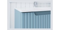 Conjunto de baño suspendido VANO denim azul 90cm: mueble bajo lavabo con cajones + lavabo blanco de encastre + columna
