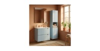 Conjunto de baño suspendido VANO denim azul 90cm: mueble bajo lavabo con cajones + lavabo blanco de encastre + columna