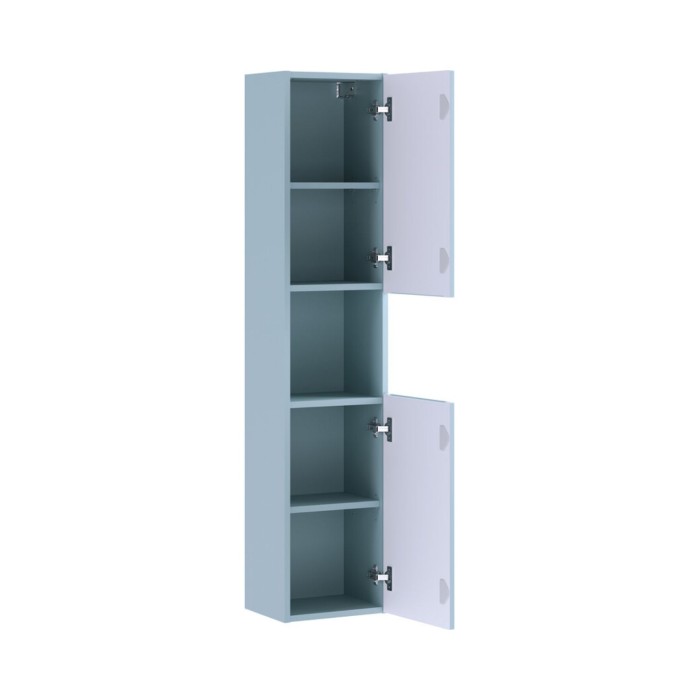 Conjunto de baño suspendido VANO azul denim 90cm: mueble bajo lavabo con cajones + lavabo encastrable blanco + columna