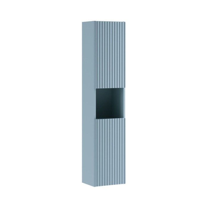 Conjunto de baño suspendido VANO azul denim 90cm: mueble bajo lavabo con cajones + lavabo encastrable blanco + columna