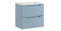 Ensemble VANO bleu 60cm : meuble sous vasque à tiroirs et vasque encastrée blanche