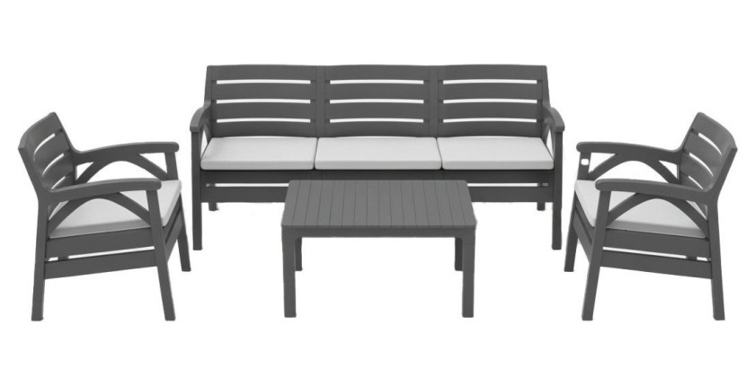 Salon de jardin SOLVANA 5 places anthracite avec canapé 3 places, fauteuils et table basse