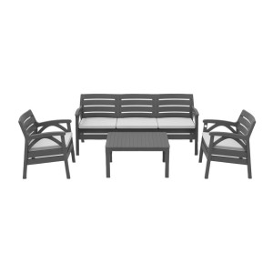 Salon de jardin SOLVANA 5 places anthracite avec canapé 3 places, fauteuils et table basse