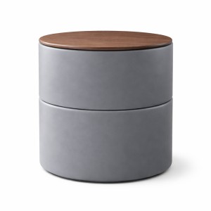 Table de chevet ronde style design collection THOMAS coloris gris et bois