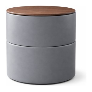 Table de chevet ronde style design collection THOMAS coloris gris et bois