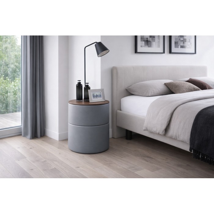 Tavolino da notte rotondo stile design collezione THOMAS color grigio e legno