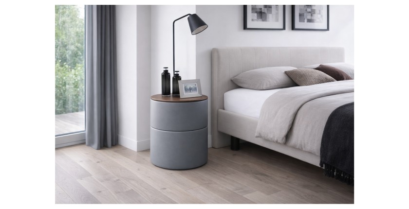 Table de chevet ronde style design collection THOMAS coloris gris et bois