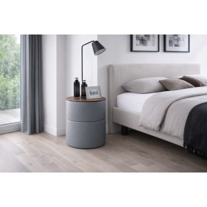 Table de chevet ronde style design collection THOMAS coloris gris et bois