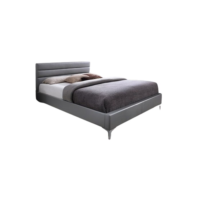 Cama con somier THOMAS 160x200 en cuero sintético, color gris