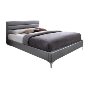 Lit avec sommier THOMAS 160x200 en simili cuir, coloris gris – 215 x 99,5 x 165 cm