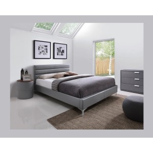 Lit avec sommier THOMAS 160x200 en simili cuir, coloris gris – 215 x 99,5 x 165 cm