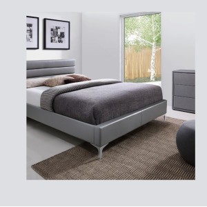 Lit avec sommier THOMAS 160x200 en simili cuir, coloris gris