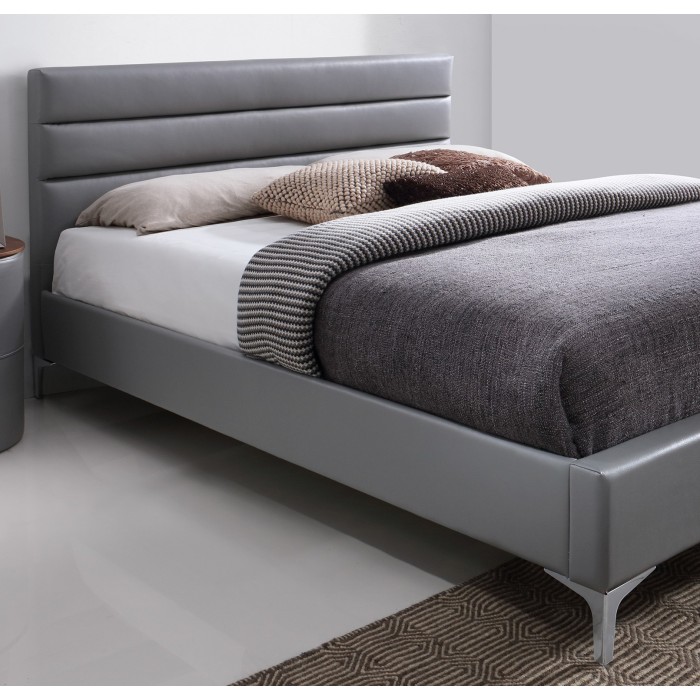 Cama con somier THOMAS 160x200 en cuero sintético, color gris