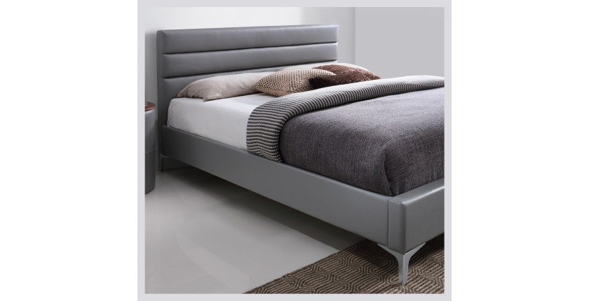Lit avec sommier THOMAS 160x200 en simili cuir, coloris gris