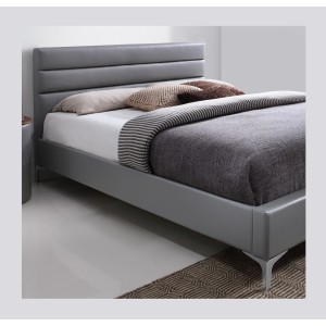 Lit avec sommier THOMAS 160x200 en simili cuir, coloris gris – 215 x 99,5 x 165 cm