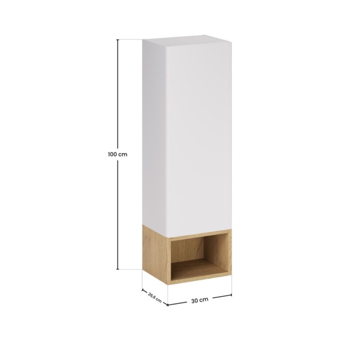 Colonna di stoccaggio OSTER 30cm – mobile sospeso bianco opaco con 1 porta e nicchia visibile in rovere chiaro