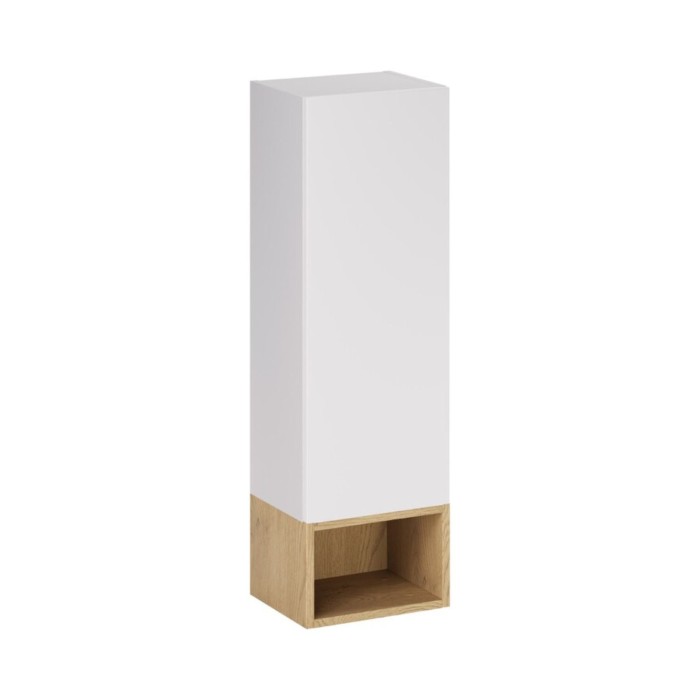 Colonna di stoccaggio OSTER 30cm – mobile sospeso bianco opaco con 1 porta e nicchia visibile in rovere chiaro