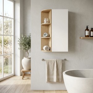 Ensemble de meuble de rangement 1 porte et 3 niches arrondies OSTER mis en situation