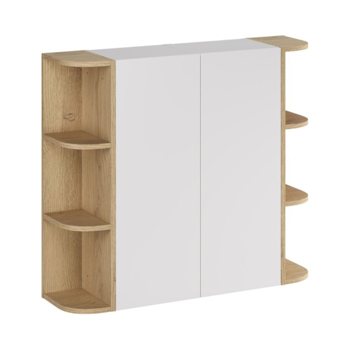 Muebles de almacenamiento modulares OSTER 45cm – muebles colgantes blanco 1 puerta y 6 nichos redondeados aspecto roble claro