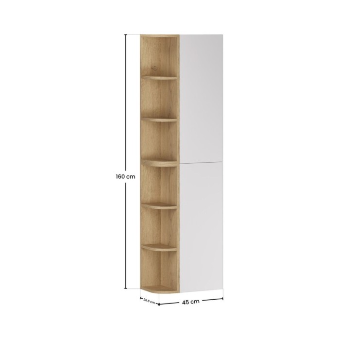 Muebles de almacenamiento modulares OSTER 45cm – muebles colgantes blanco 1 puerta y 6 nichos redondeados aspecto roble claro