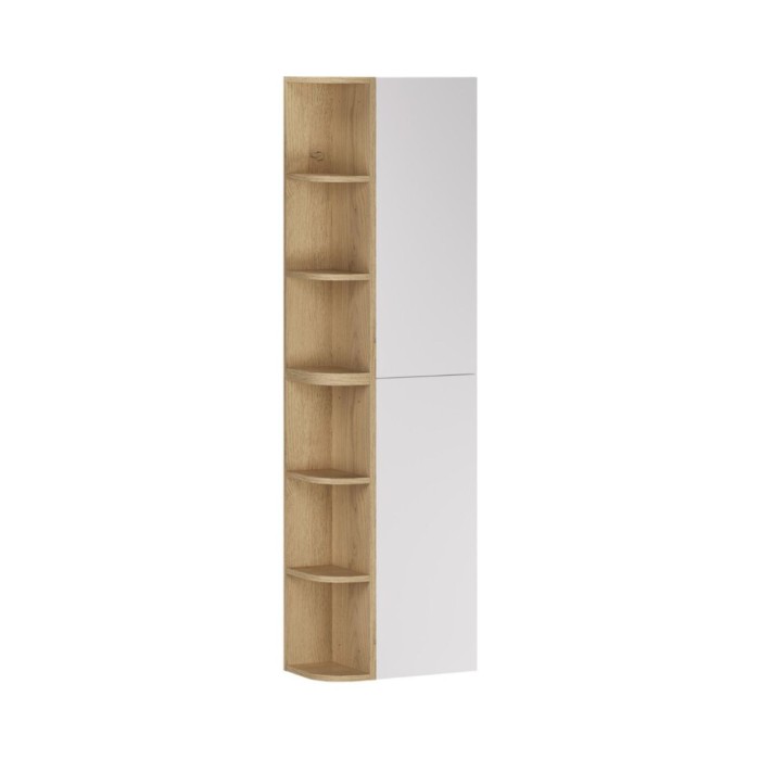 Muebles de almacenamiento modulares OSTER 45cm – muebles colgantes blanco 1 puerta y 6 nichos redondeados aspecto roble claro