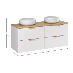 Ensemble OSTER 120cm blanc : meubles sous vasque, plan pour vasque et vasque à poser ronde blanche dimensions
