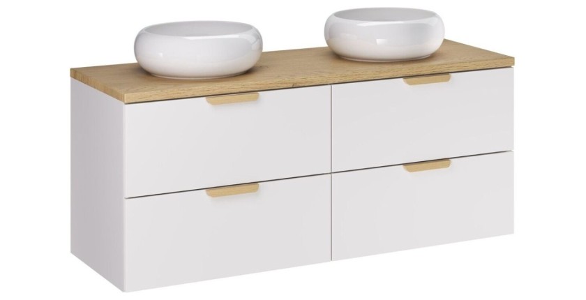 Ensemble OSTER 120cm blanc : meubles sous vasque, plan pour vasque et vasque à poser ronde blanche