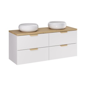 Ensemble OSTER 120cm blanc : meubles sous vasque, plan pour vasque et vasque à poser ronde blanche