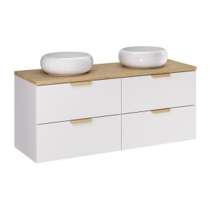 Ensemble OSTER 120cm blanc : meubles sous vasque, plan pour vasque et vasque à poser ronde blanche