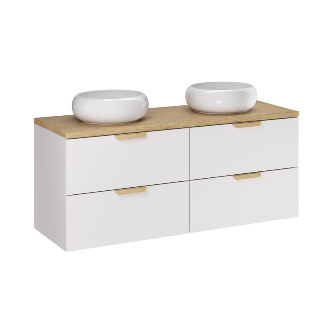 Ensemble OSTER 120cm blanc : meubles sous vasque, plan pour vasque et vasque à poser ronde blanche