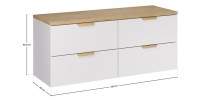 Ensemble OSTER 120cm blanc : meubles sous vasque à tiroirs et plan pour vasque aspect chêne clair dimensions