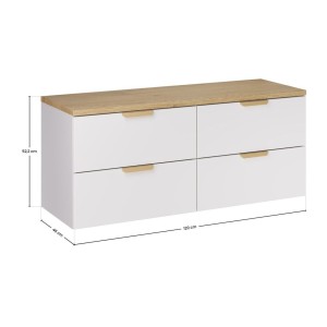 Ensemble OSTER 120cm blanc : meubles sous vasque à tiroirs et plan pour vasque aspect chêne clair dimensions