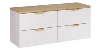 Ensemble OSTER 120cm blanc : meubles sous vasque à tiroirs et plan pour vasque aspect chêne clair
