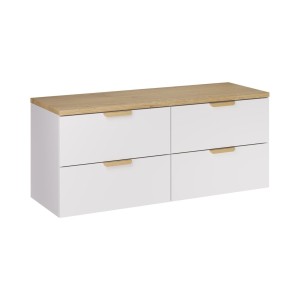Ensemble OSTER 120cm blanc : meubles sous vasque à tiroirs et plan pour vasque aspect chêne clair