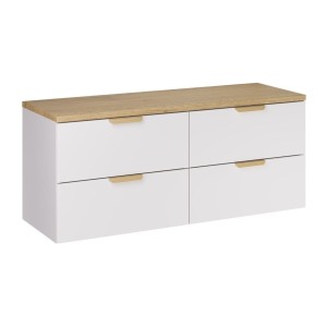 Ensemble OSTER 120cm blanc : meubles sous vasque à tiroirs et plan pour vasque aspect chêne clair