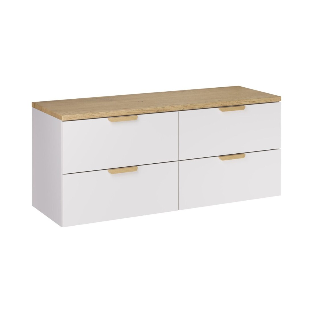 Ensemble OSTER 120cm blanc : meubles sous vasque à tiroirs et plan pour vasque aspect chêne clair