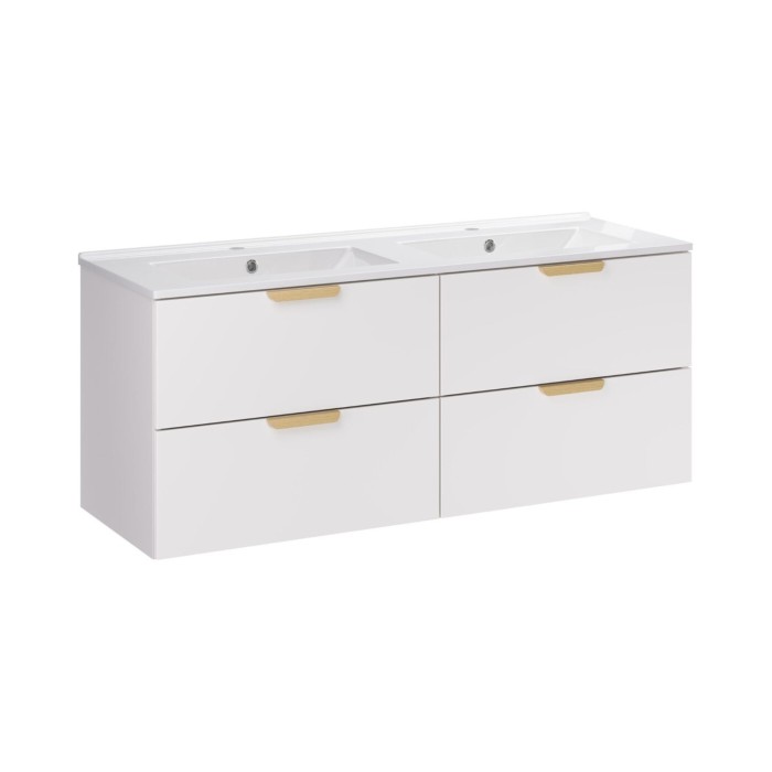 Wandhängendes Badezimmer-Set OSTER 120cm: Unterschränke mit weißen Schubladen + Doppel-Einbauwaschtisch