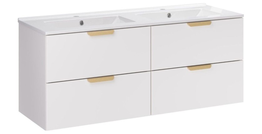 Ensemble OSTER 120cm blanc : meubles sous vasque à tiroirs et double vasque encastrée