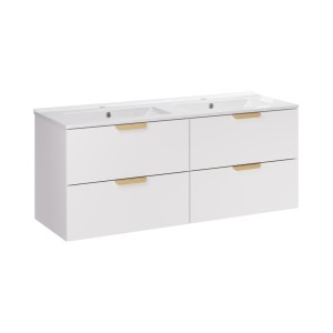 Ensemble OSTER 120cm blanc : meubles sous vasque à tiroirs et double vasque encastrée